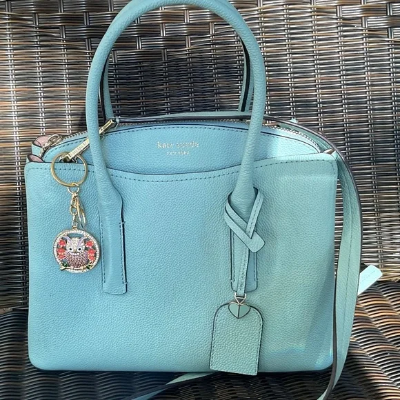 Kate Spade Pebbled Leather Satchel Crossbody Shoulder Bag with Owl Bag Tag - Picture 1 of 8